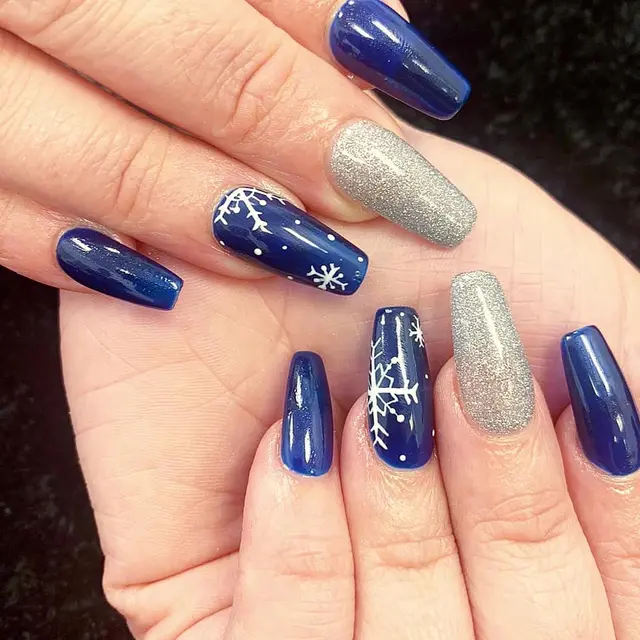 Elegant snowflakes Nail art done by me and gel extention by Kelly in