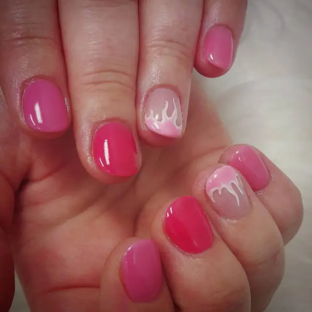 Pink fire Sns nails done by me in