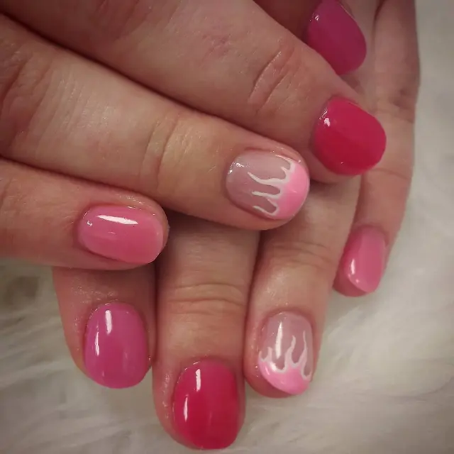 Pink fire Sns nails done by me in