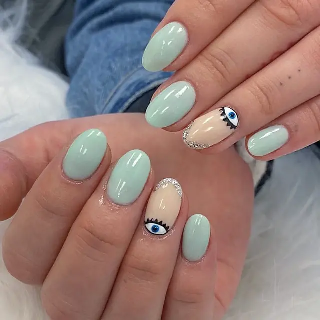 Abstract eyes Nail art done by me in Sns base done by