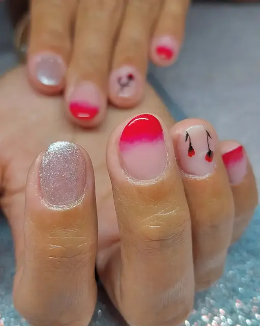1er test d'extentions en acrygel+ test de dégradé rouge.